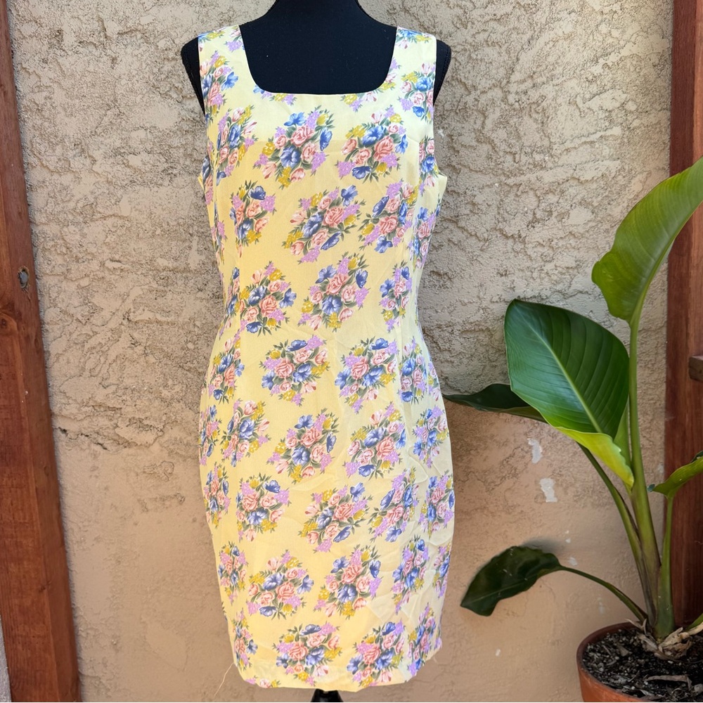 Vintage 90’s Expressions Butter Yellow Floral Midi Dress